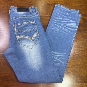 True Luck Jeans Mens 32x32 (31x30) Straight Leg Heavy Thick Stitch Stretch